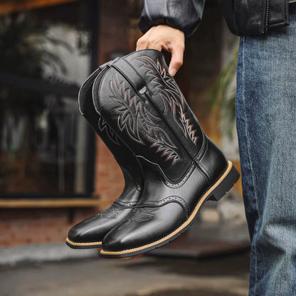 Rugged Men's Embroidered Western Boots Square Toe - Fesara