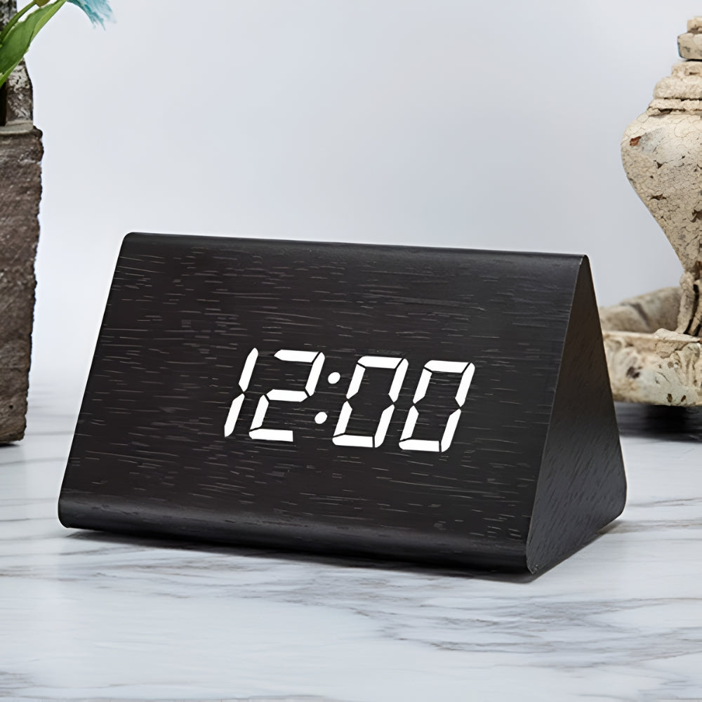 Rustic Wood LED Digital Alarm Clock Radio
