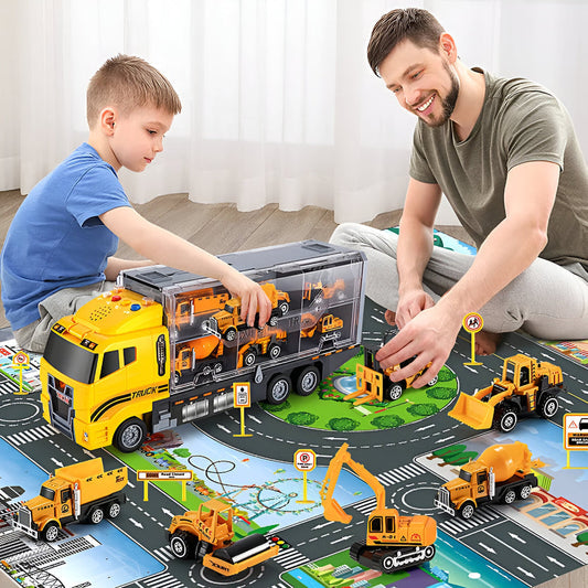 Kids Mini Construction Truck Playset with Storage Box - Fesara