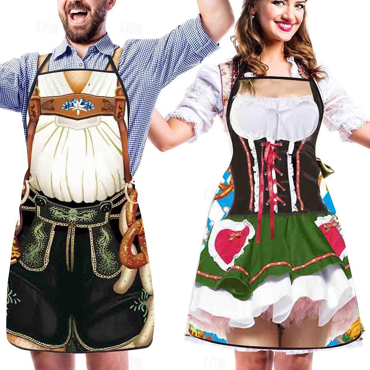 Fun Couples Aprons Oktoberfest Lederhosen Styles - Fesara