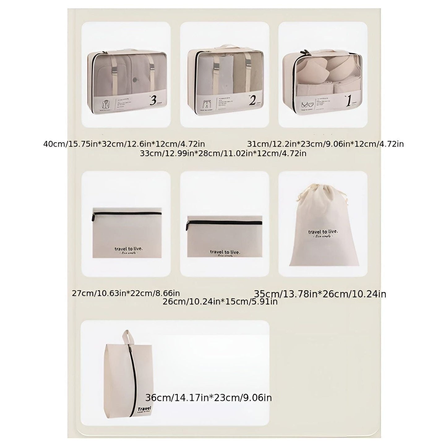 Compact 7pc Travel Organizer Bag Set