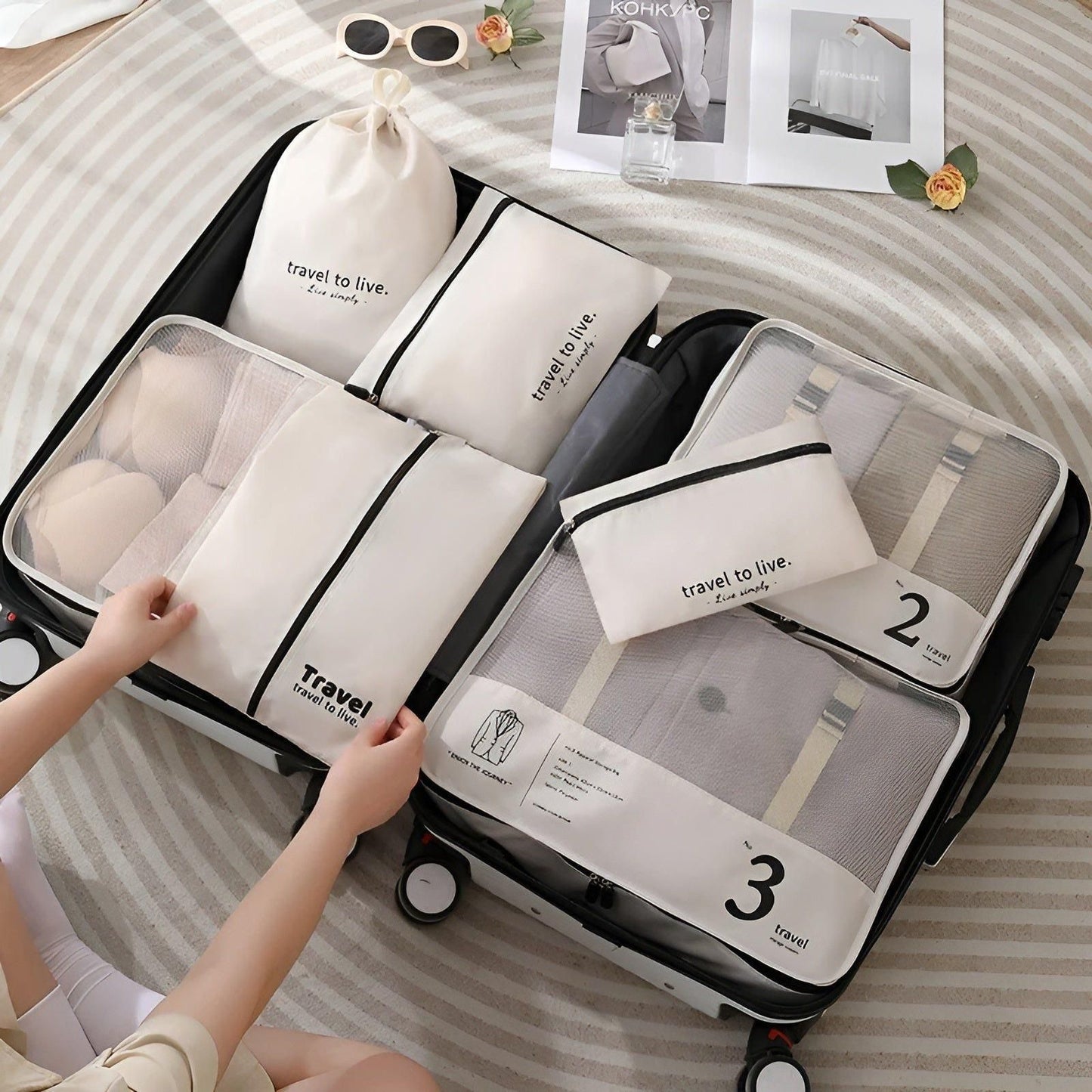 Compact 7pc Travel Organizer Bag Set