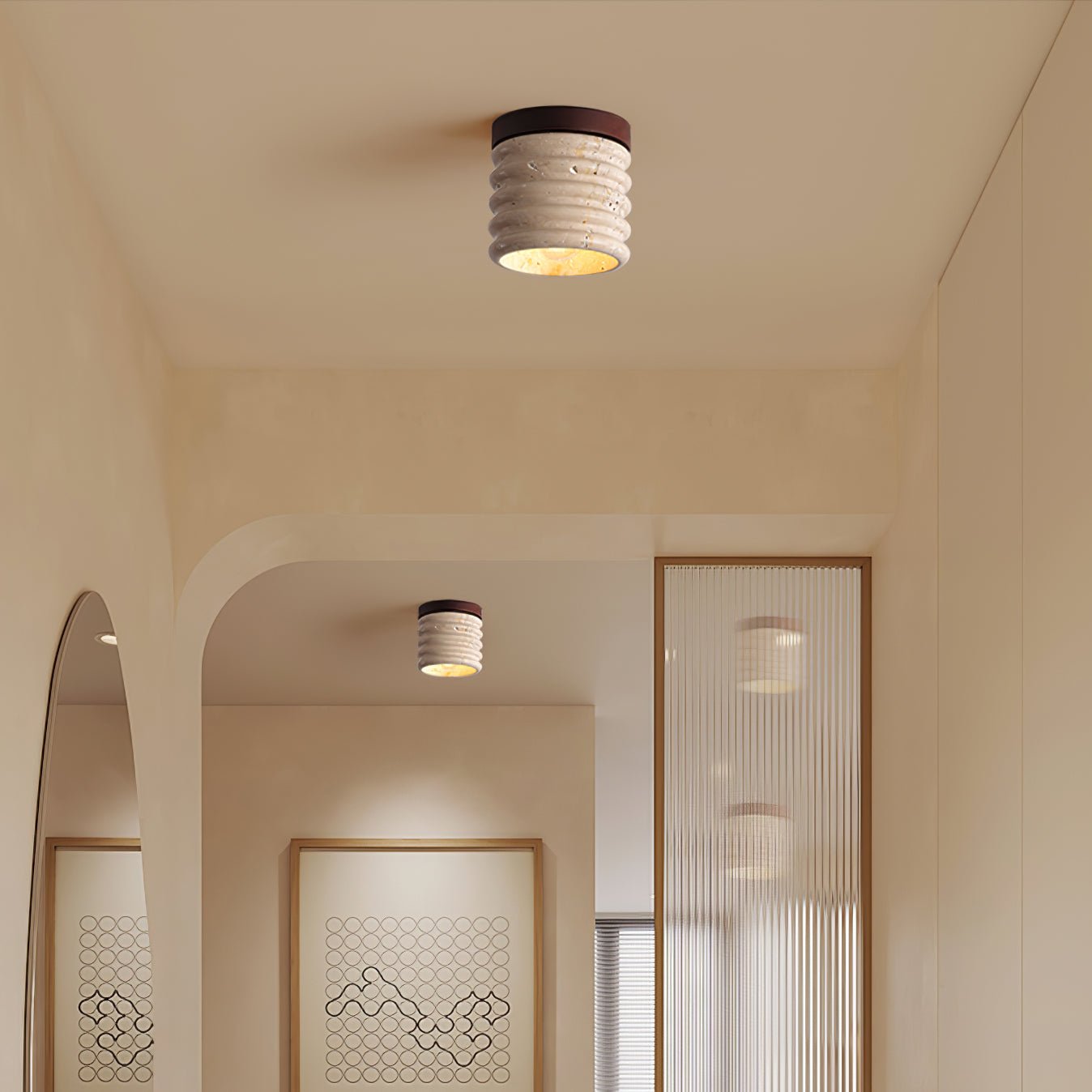 TravertineGlow | Elegant Rustic Natural Stone Flush Mount Ceiling Light 3