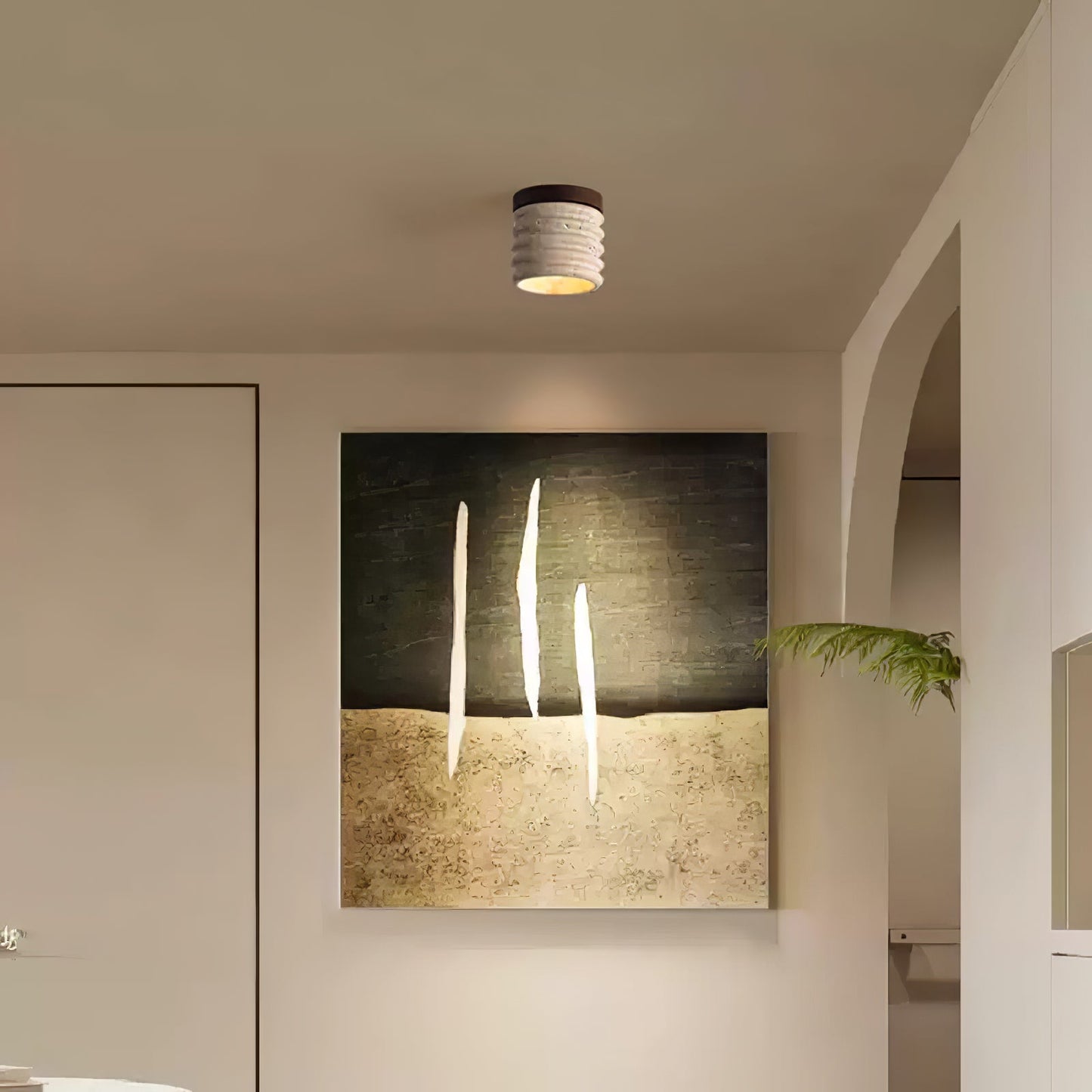 TravertineGlow | Elegant Rustic Natural Stone Flush Mount Ceiling Light 6