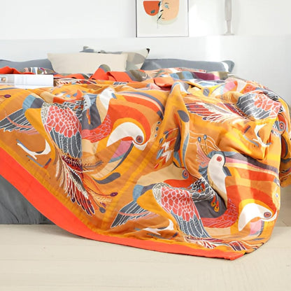 Colorful Bird Design Throw Blanket - Fesara