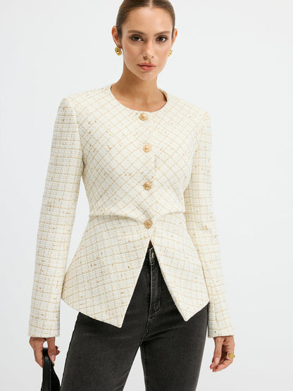 Classic Fit Tailored Tweed Blazer Jacket - Fesara