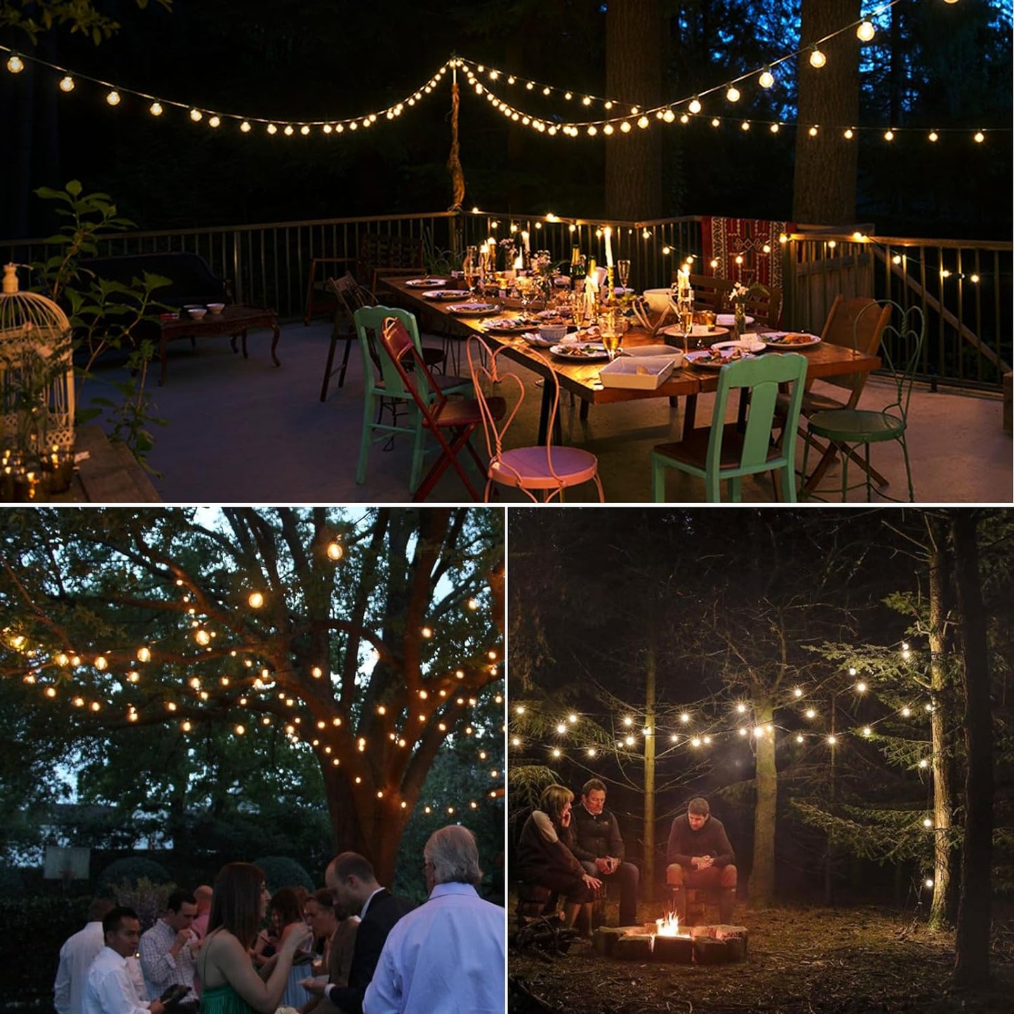 Waterproof Outdoor String Lights with Soft Warm Glow