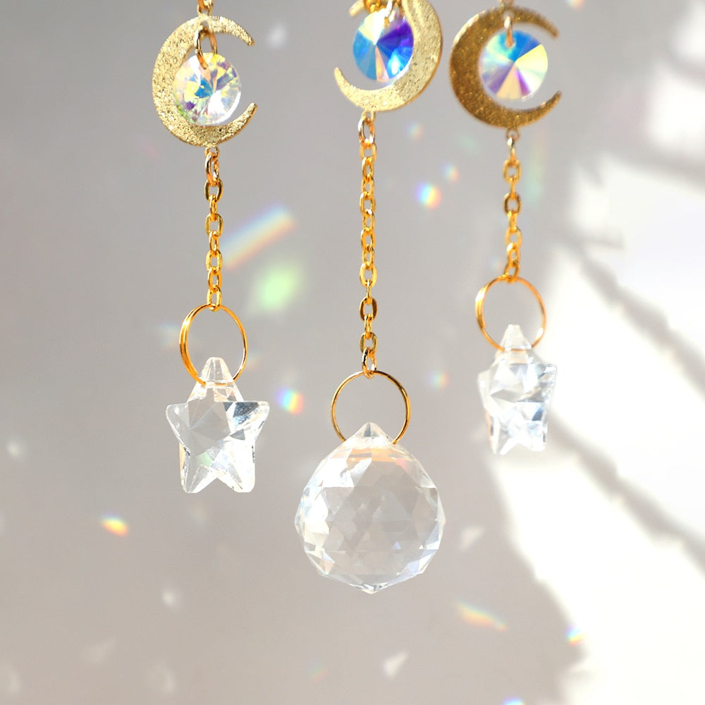 Sparkling Crystal Moon Window Decor