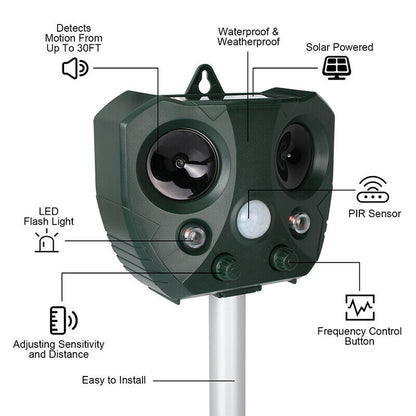 Ultrasonic Bird + Pest Repeller Solar Powered - Long Range 1