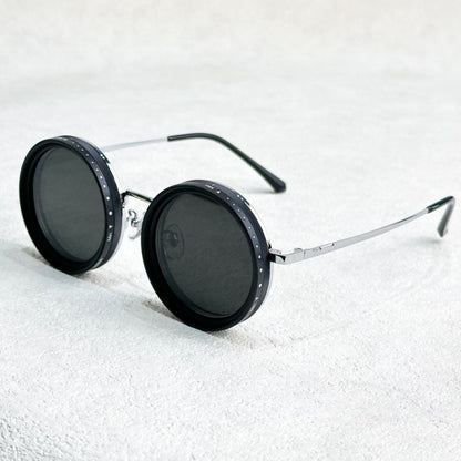 Versatile Round Sunglasses - Adjustable Shade - Slim Metal Frame - Fesara