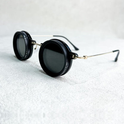 Versatile Round Sunglasses - Adjustable Shade - Slim Metal Frame