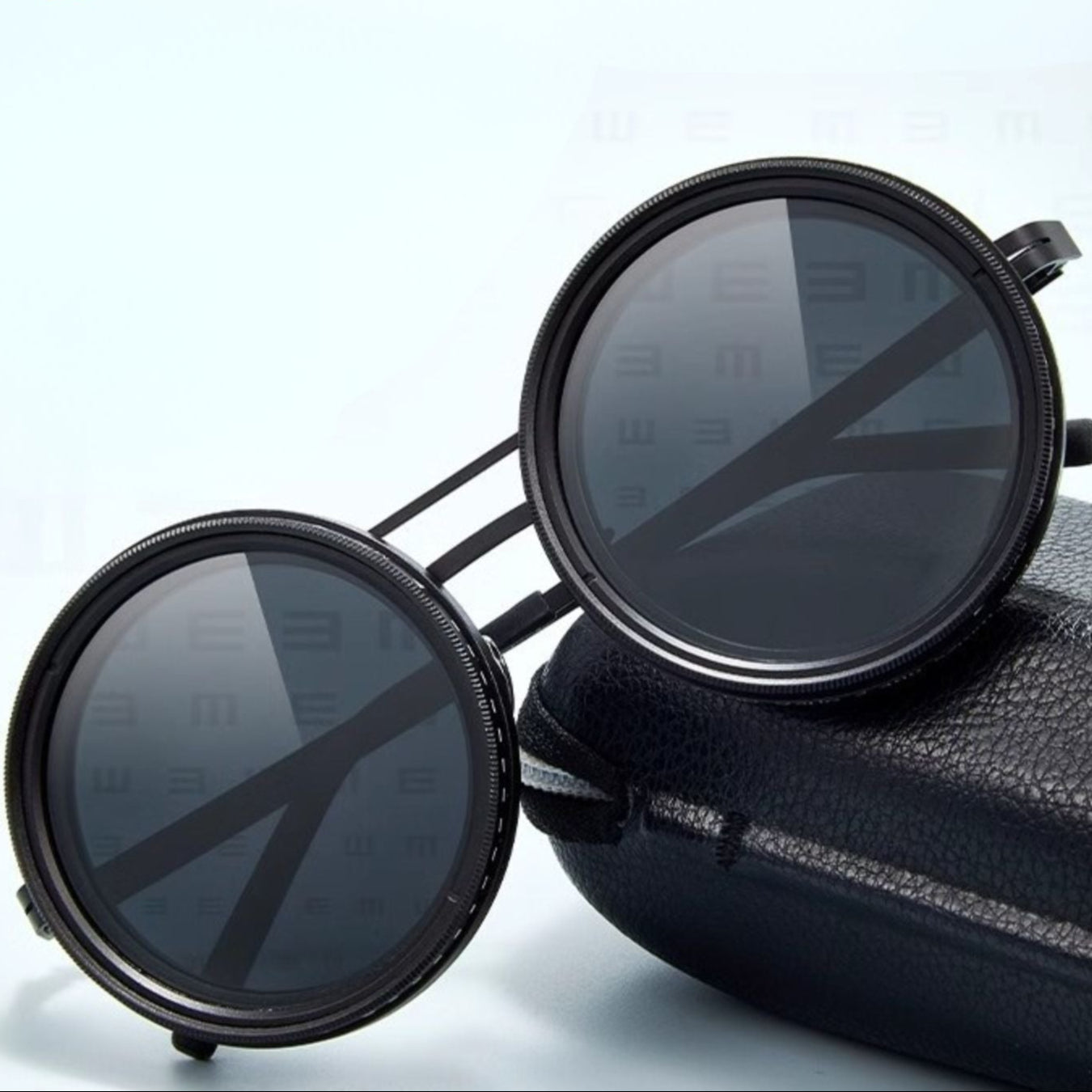 Versatile Round Sunglasses - Adjustable Shade - Slim Metal Frame