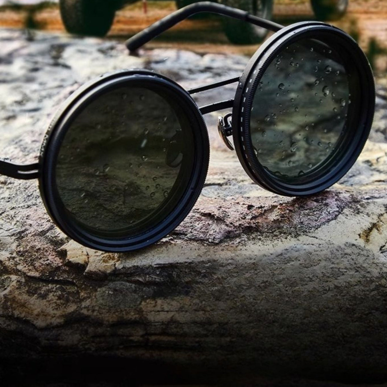 Versatile Round Sunglasses - Adjustable Shade - Slim Metal Frame