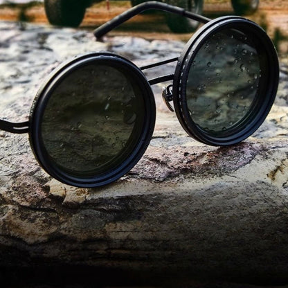 Versatile Round Sunglasses - Adjustable Shade - Slim Metal Frame