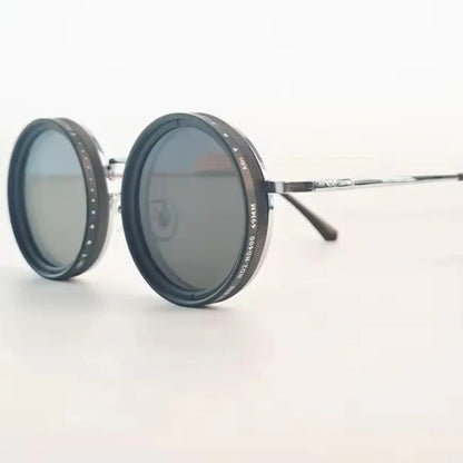 Versatile Round Sunglasses - Adjustable Shade - Slim Metal Frame