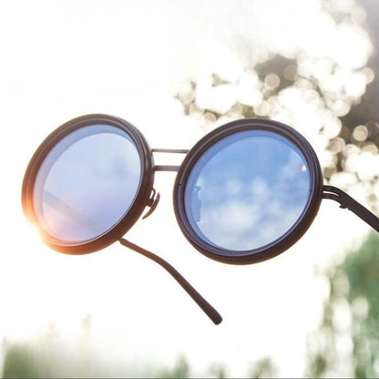 Versatile Round Sunglasses - Adjustable Shade - Slim Metal Frame