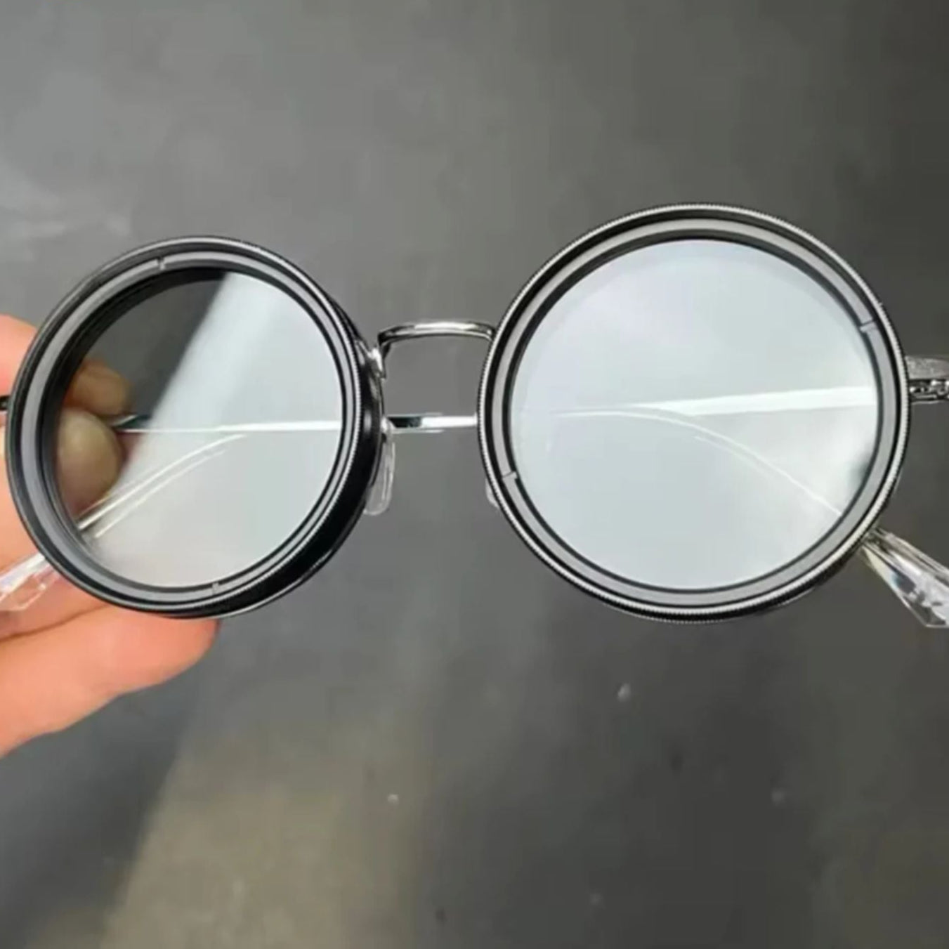 Versatile Round Sunglasses - Adjustable Shade - Slim Metal Frame