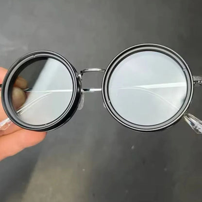 Versatile Round Sunglasses - Adjustable Shade - Slim Metal Frame