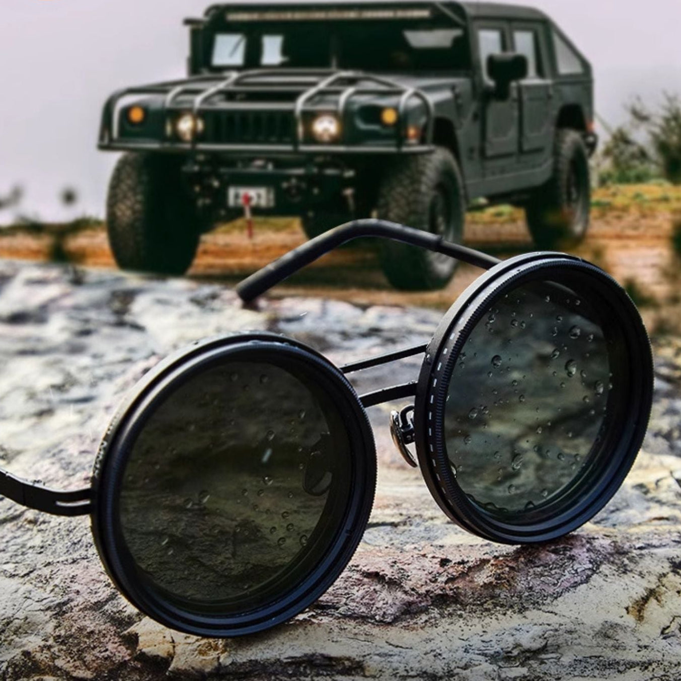 Versatile Round Sunglasses - Adjustable Shade - Slim Metal Frame