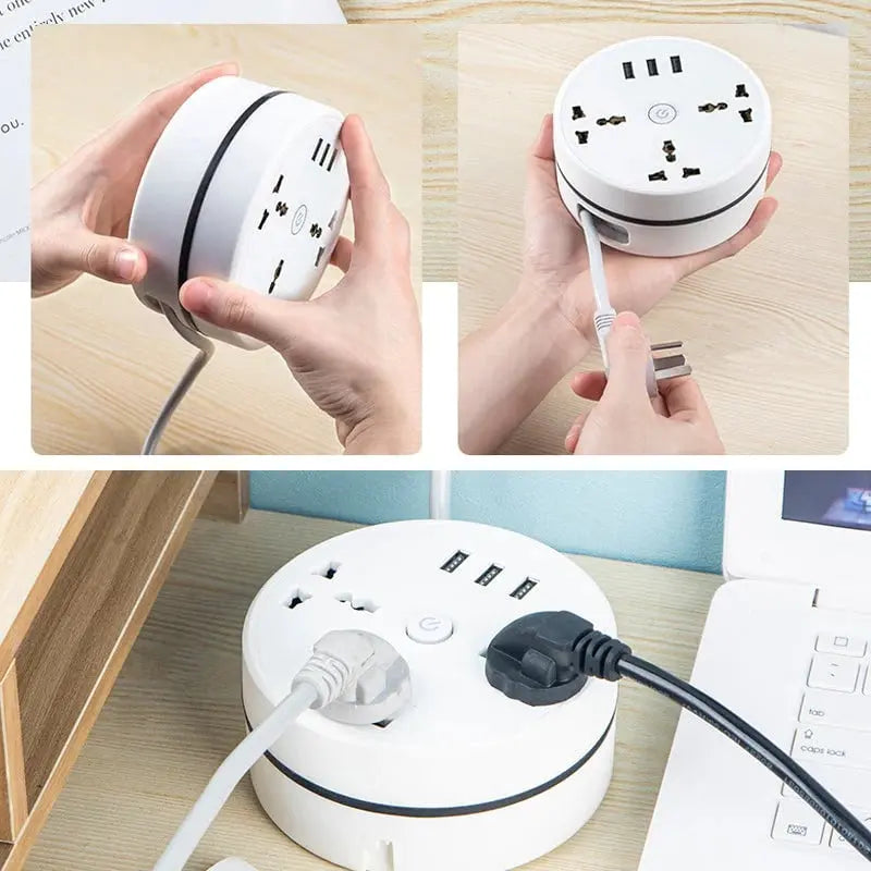 Compact Power Strip with USB and Retractable Cord