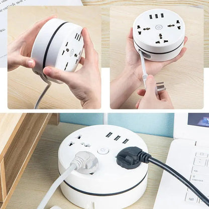Compact Power Strip with USB and Retractable Cord