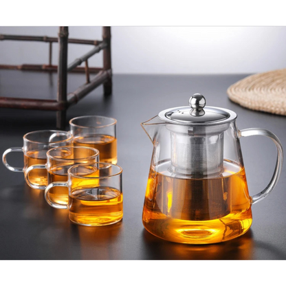 Clear Glass Tea Infuser with Steel Strainer and Wood Lid