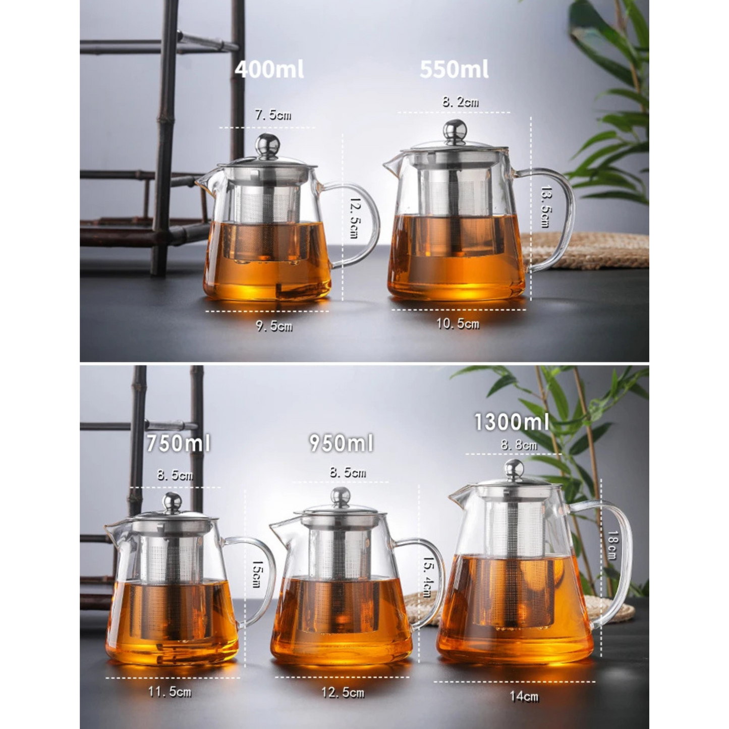Clear Glass Tea Infuser with Steel Strainer and Wood Lid