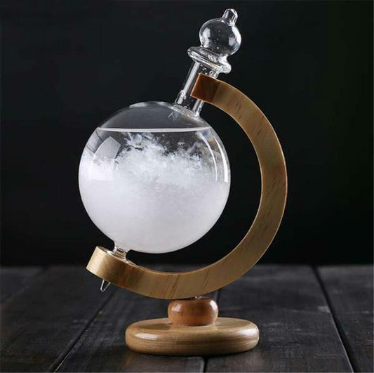 Vintage Storm Glass Weather Predictor Bottle with Wood Base - Fesara