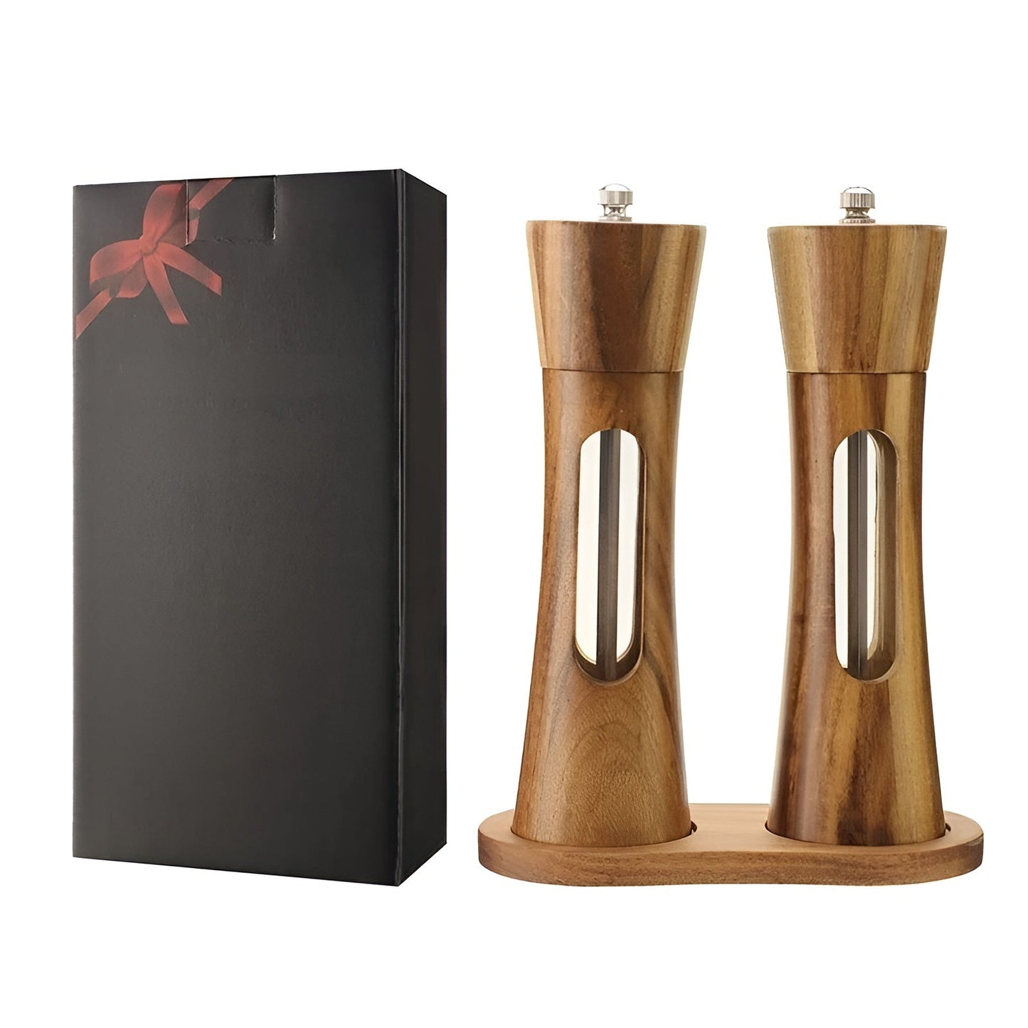 Classic Wooden Salt Pepper Grinder Set with Adjustable Coarseness