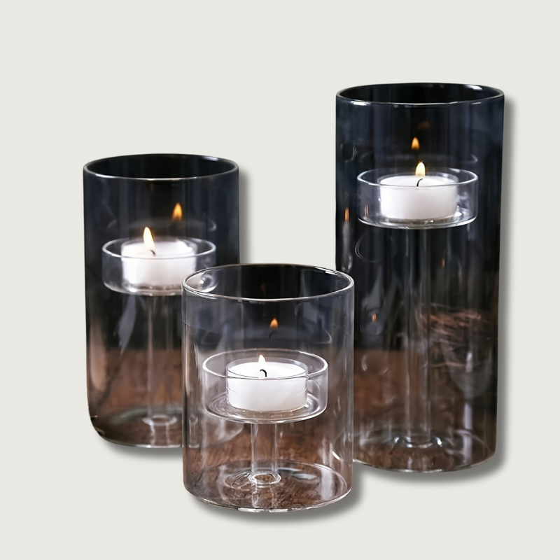 Clear Glass Candle Holder Set for Dining Tables - Fesara