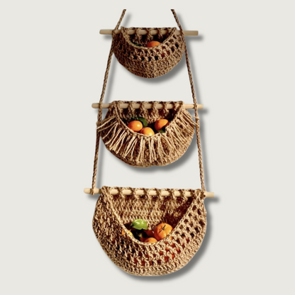 Rustic Textile Wall Storage with 6 Hooks - Fesara