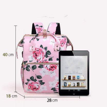 Portable Baby Bag with Floral Netting - Travel Diaper Bag
