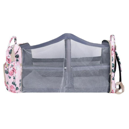 Portable Baby Bag with Floral Netting - Travel Diaper Bag