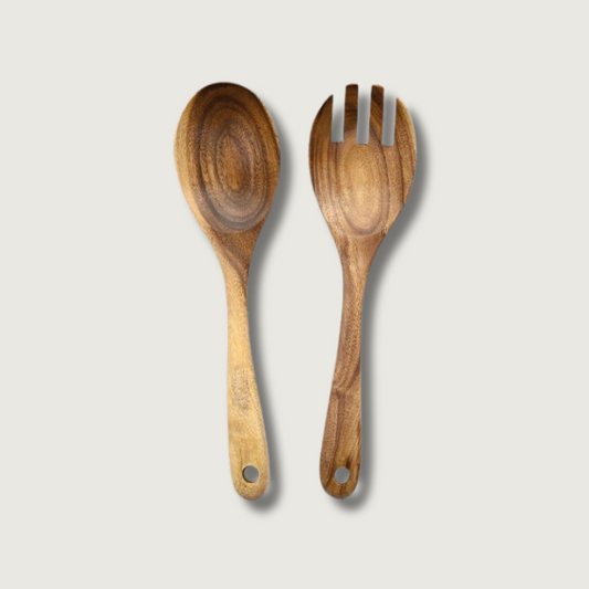 Natural Wood Salad Serving Spoons - Fesara