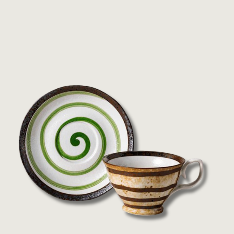 Artisan Ceramic Green Tea Cup and Saucer Set - Fesara