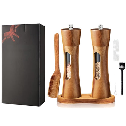 Classic Wooden Salt Pepper Grinder Set with Adjustable Coarseness