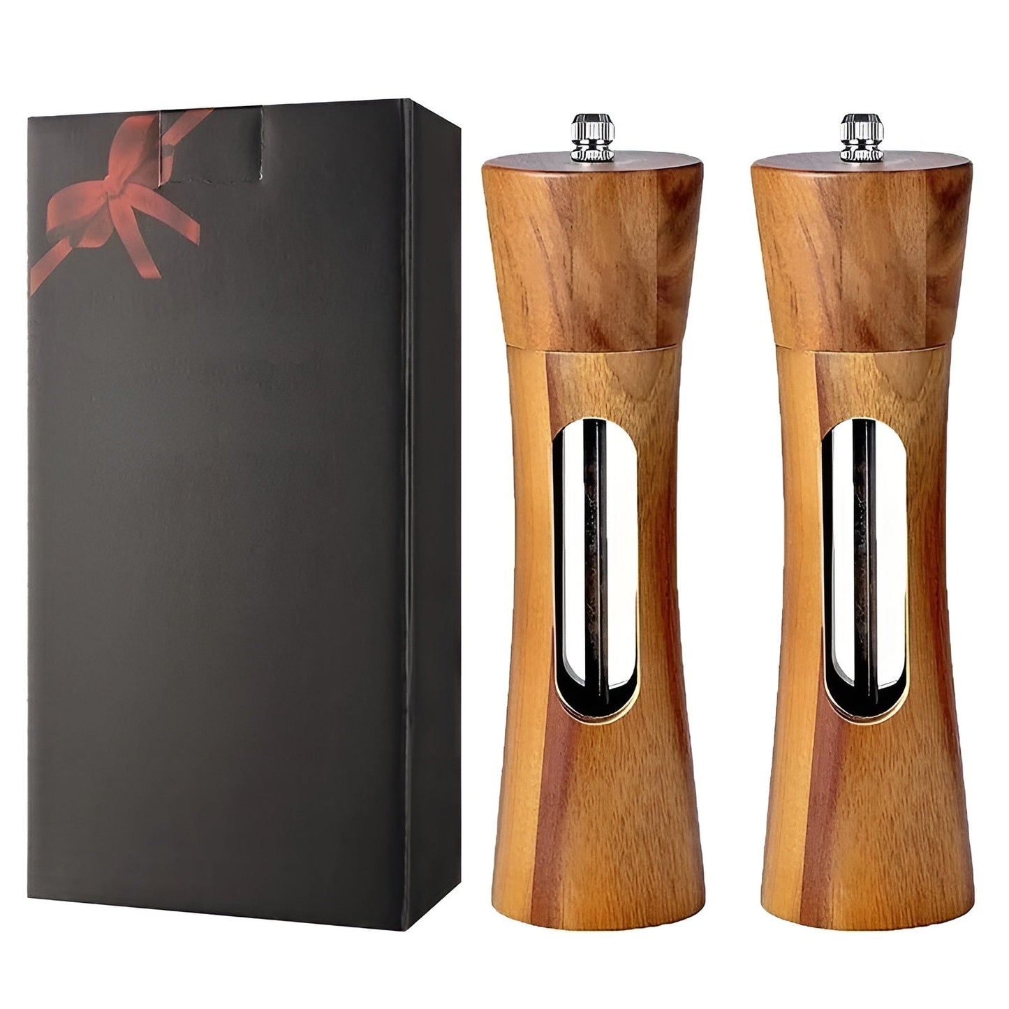Classic Wooden Salt Pepper Grinder Set with Adjustable Coarseness