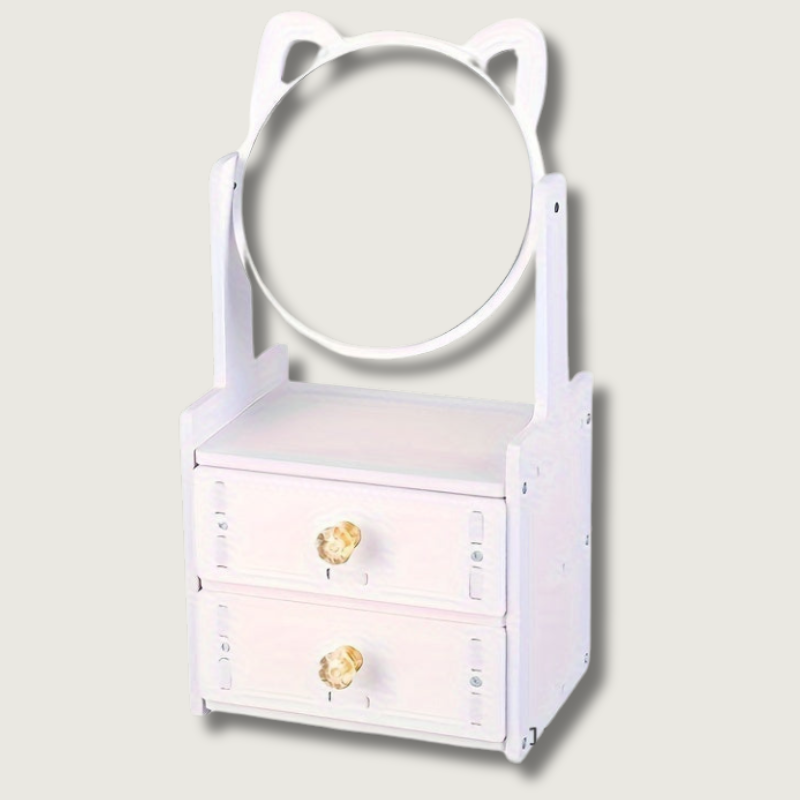 Cat Ear Beauty Mirror with Built-in Storage - Fesara