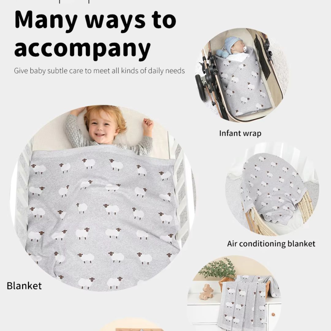 Cozy Baby Blanket with Sheep Design - Plush Stroller Blanket