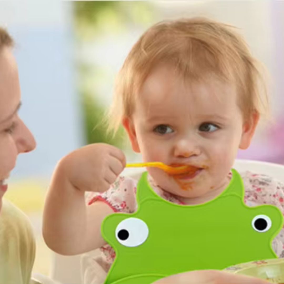 Soft Silicone Baby Bib with Spill Tray - Waterproof & Adjustable