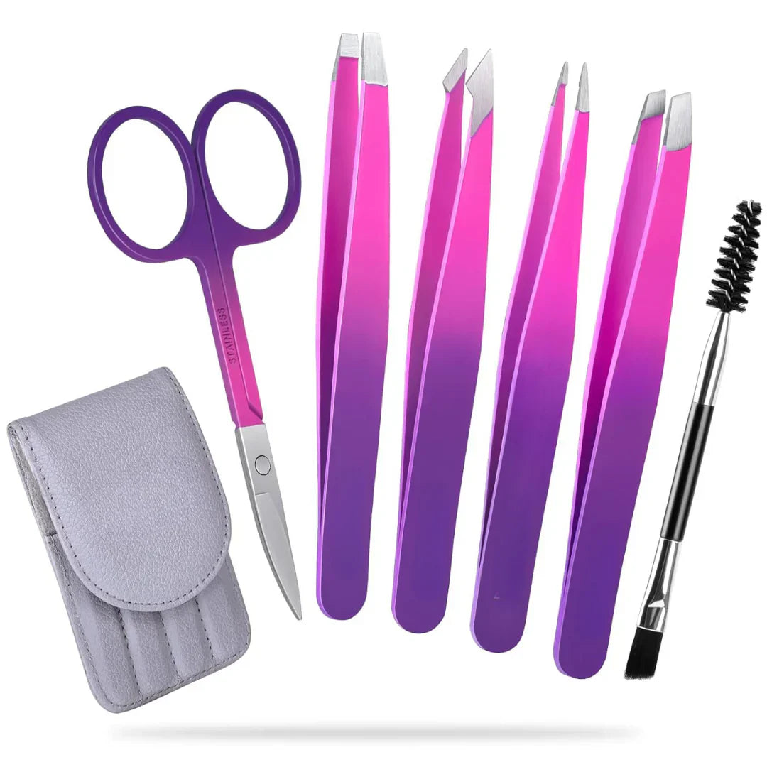 Professional Eyebrow Tweezers Kit with Travel Box