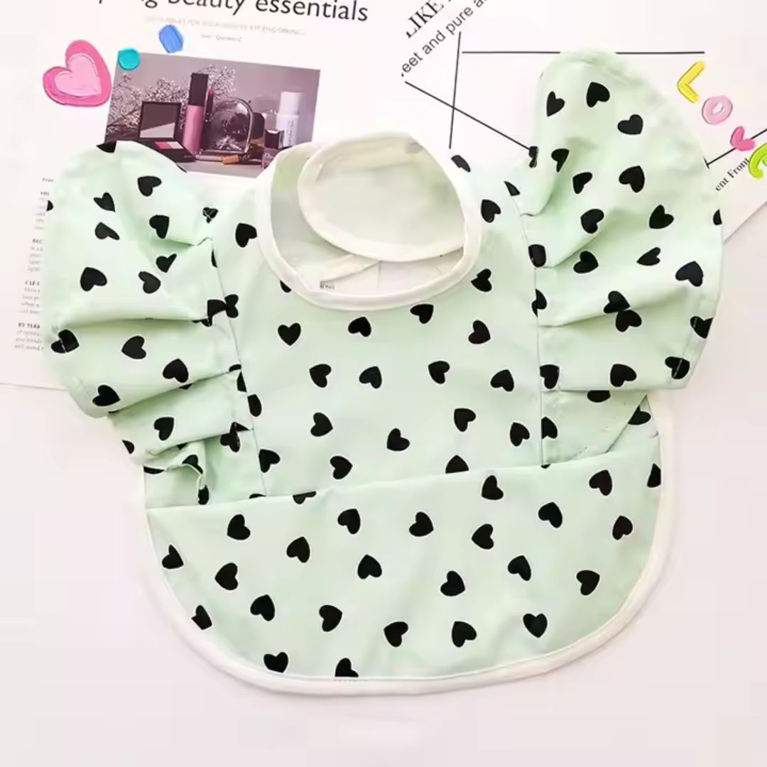 Soft Baby Bib with Sleeves - Waterproof Feeding Bib with Crumb Catcher
