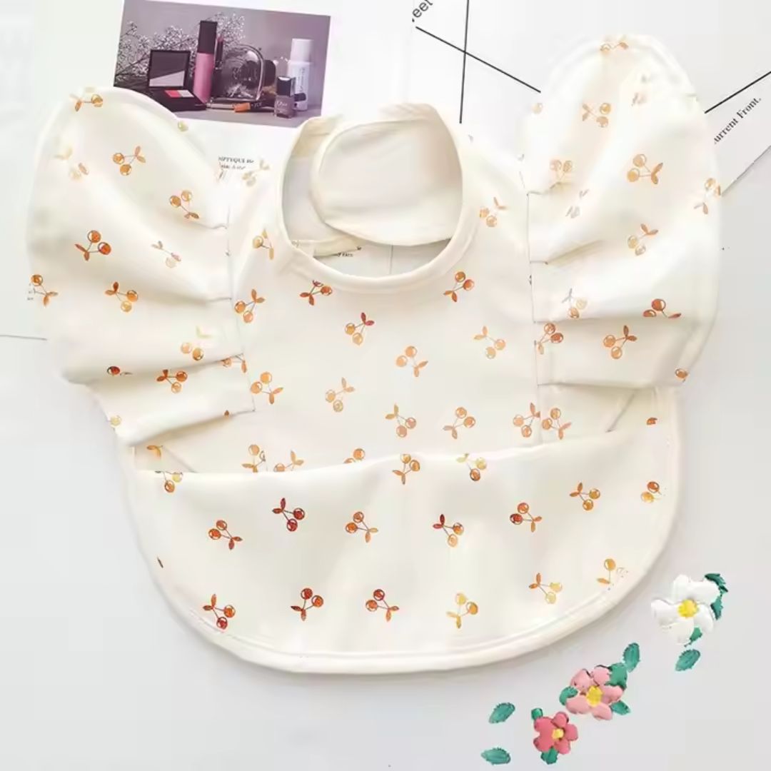 Soft Baby Bib with Sleeves - Waterproof Feeding Bib with Crumb Catcher