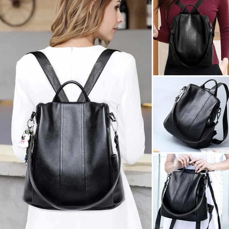 Secure Anti-Theft Leather Backpack - Fesara