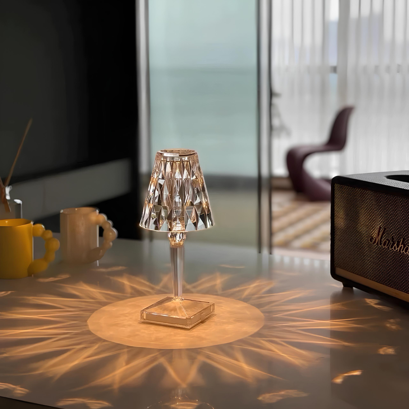 Luxurious Glass Table Lamp with Dimmer and USB Recharge