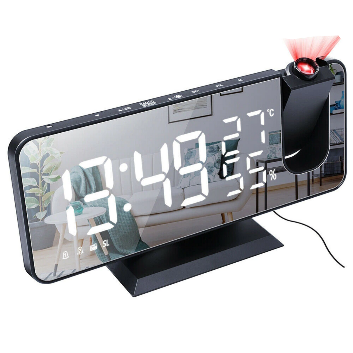 Smart LED Alarm Clock with Projector and USB Charging