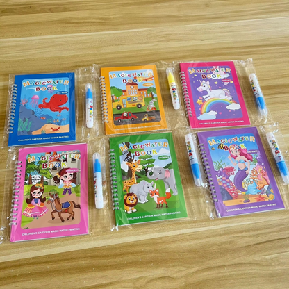 Colorful Water Paint Book Set with Brush (6 Pack)