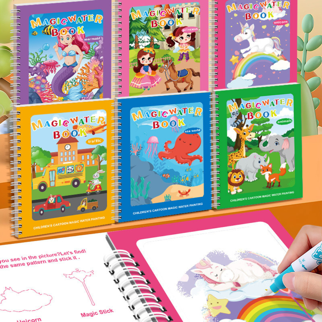 Colorful Water Paint Book Set with Brush (6 Pack) - Fesara