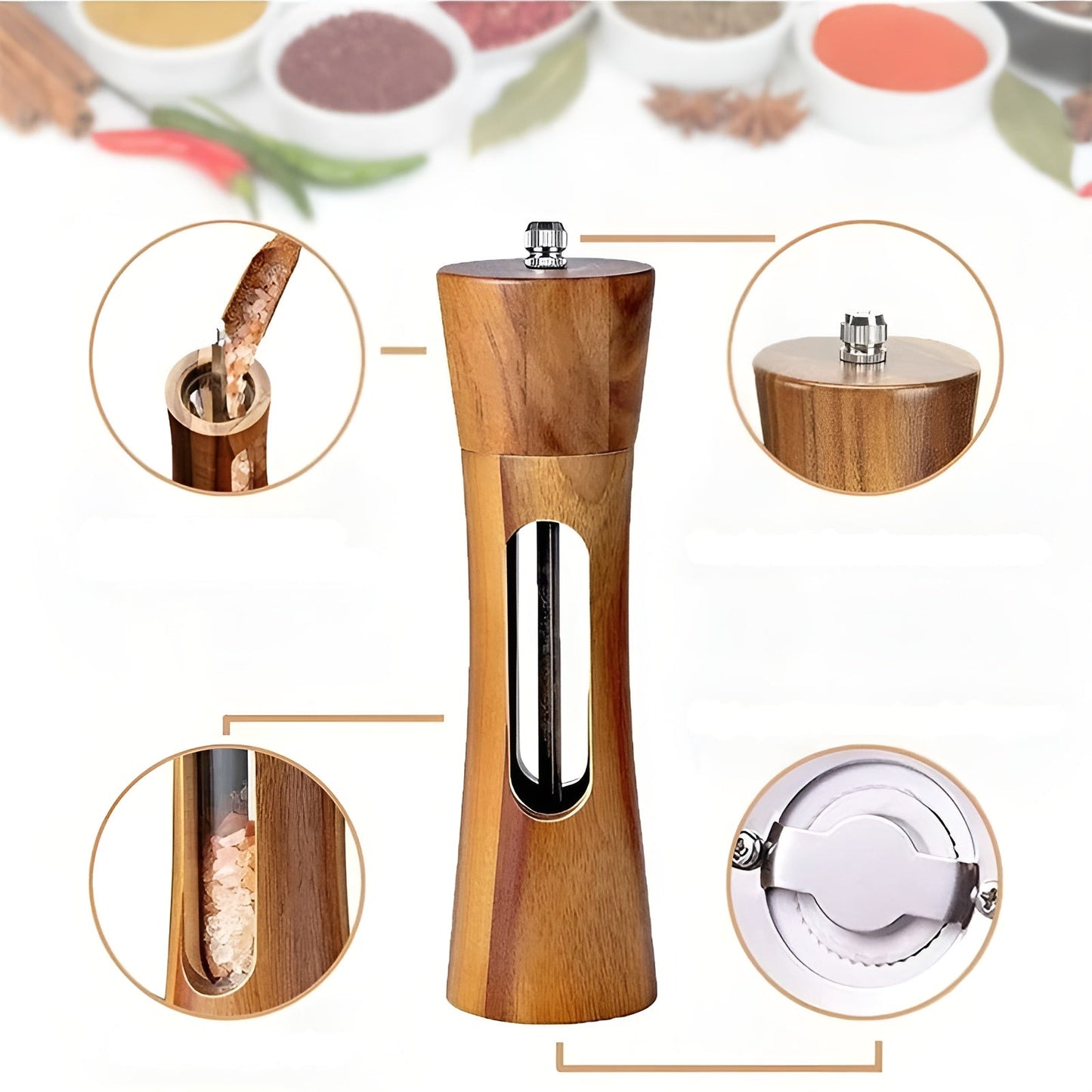 Classic Wooden Salt Pepper Grinder Set with Adjustable Coarseness