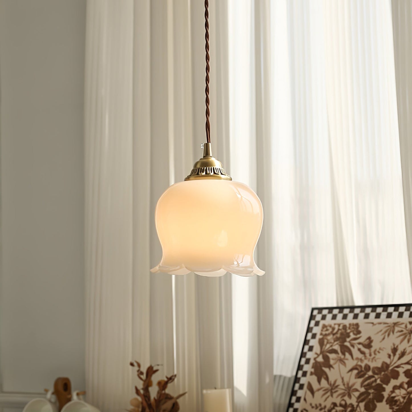 Classic Gold Floral Pendant Light Fixture